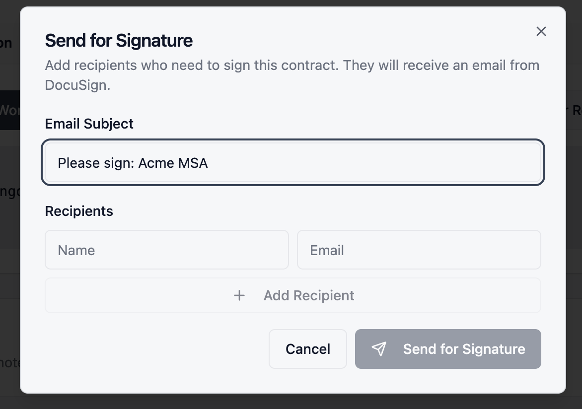 Send for Signature Action